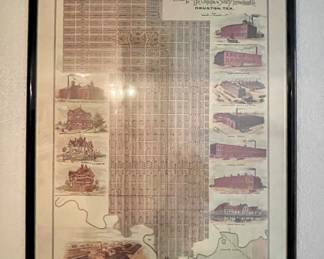 VINTAGE FRAMED MAP OF HOUSTON HEIGHTS AREA