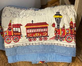 VINTAGE HANDMADE TRAIN QUILT