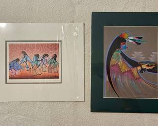 SIGNED NUMBERED “SUNSET DANCERS” PRINT BY CECIL YOUNGFOX, BLUE CORN MAIDEN SIGNED, NUMBERED LIMITED EDITION PRINT BY WAYNE PAQUIN