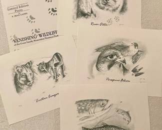SIGNED, NUMBERED VANISHING WILDLIFE PRINT SET BY DEAN GAINES