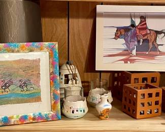 ORIGINAL PAINTING “CARRERA DE SURYS” BY WALTER LOZANO, PENA PRINT, POTTERY
