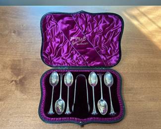 Sterling Teaspoons And Tongs With Beautiful Case