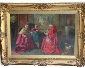Giuseppe Ballesio Italian Oil Painting "An Ineresting Game" Original