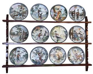 12 Artisians Of Imperial Jingdezhen Porcelain Plates With Wall Rack