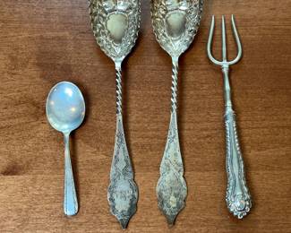 Sterling Silver Serving Spoons, Fish Fork And Child Spoon