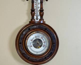 Antique Edwardian Quality Caved Walnut Banjo Barometer