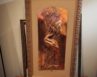 Copper egret wall decor