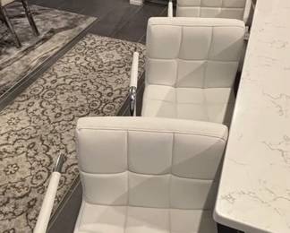4 White adjustable, swivel bar stools