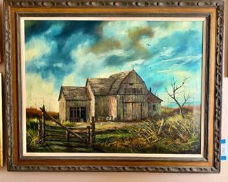 "Vintage Original Signed Oil Painting by Everett Woodson born September 3, 1933 in Independence Missouri & is known for his "barn" paintings"
