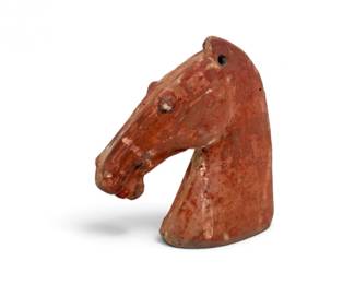 202 HandFormedPaintedTerracottaHorseHeadSculpture