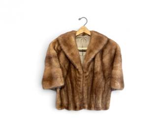46 VintageRealFurCroppedJacketBrownShawlCollarXSS