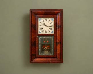 68 AntiqueSperryShawNewYorkWallClockHandPaintedGlasswKey