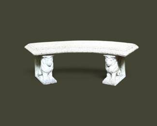 268 3PcHeavyCementCurvedGardenBenchwSculptedLionSupports