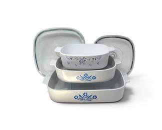 55 3VintageCorningWareBlueCornflowerCasseroleDishesw2GlassLids