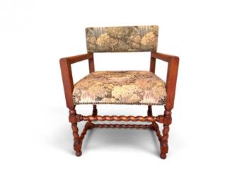 9 AntiqueTurnedWoodArmchairwFloralUpholsteryNailheadTrim