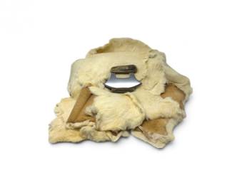 84 13RabbitFurPeltsAlaskaUluSkinningKnifewAntlerStyleHandle
