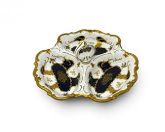 59 VintageReichenbachCobaltPorcelain3PartServingDishwGoldGilt