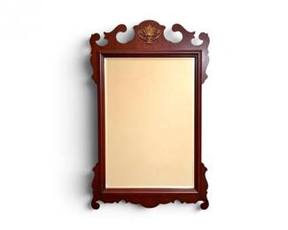 256 VintageWoodFramedBeveledWallMirrorwCarvedFloralAccent