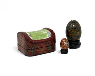201 CloisonnEnamelEggswVintageChineseLacquerPorcelainInlayBox