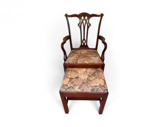 144 VintageChippendaleInspiredWoodArmchairwMatchingUpholsteredSto