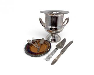 279 NEWChampagneBucketOneidaWineCoasterwSterlingServingPieces