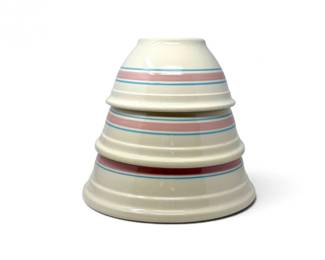 88 VintageMcCoyStylePinkBlueBandedNestingMixingBowlsLikeNew