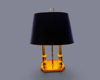 184 VintageBrassDoubleColumnTableLampwBlackShade