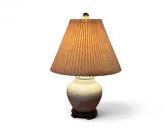 288 CrackleGlazePotteryTableLampwWoodBasePleatedShade