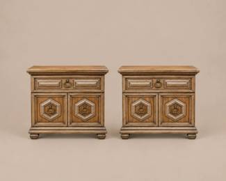 49 PairVintageThomasvilleSolidWoodBohemianNightstandswStorage