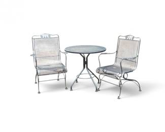 267 WroughtIron3PcPatioBistroSetwFloralTable2Chairs