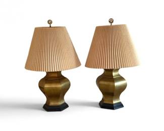 282 PairHollywoodRegencyBrassUrnTableLampswPleatedShades
