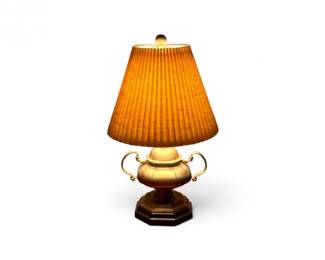 284 VintageSolidBrassUrnTableLampwPleatedShadeOctagonBase