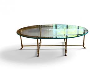 280 VintageBrassHoofFootedOvalGlassCoffeeTablew6Legs