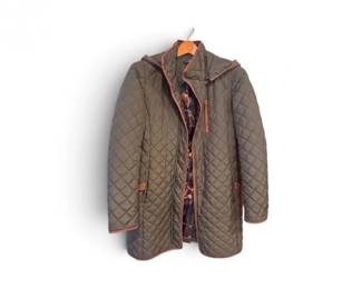 227 LaurenRalphLaurenQuiltedHoodedCoatBrownwEquestrianLiningS