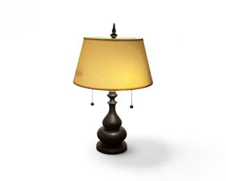 205 BrushedBronzeToneDoubleSocketTableLampwDrumShade