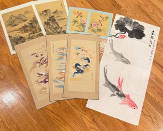 300 Setof8HandPaintedAsianSilkScreensBirdsFlowersLandscapes