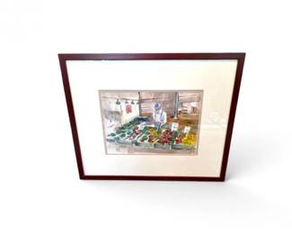 266 OriginalMAGoeppeleFarmersMarketWatercolorPaintingSigned