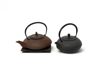 63 2JapaneseCastIronTeaKettleswStrainersIwachuTrivet