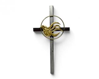163 HandcraftedMetalCrosswGoldToneRingDove