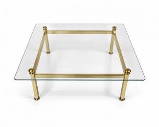 82 VintageBrassGlassSquareCoffeeTable