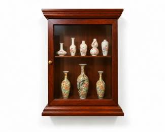 11 8UltraDelicateFinePorcelainVaseswHangingWoodGlassDisplay
