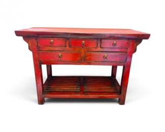 15 RusticRedLacqueredSolidWood5DrawerConsoleTable