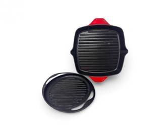 241 LeCreuset10EnameledCastIron12GrillPansRedBlack