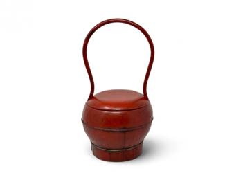 159 AntiqueChineseRedLacqueredRoundWoodenWeddingBasket