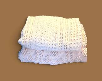 286 2VintageHandmadeCrochetAfghansCreamTexturedDesigns