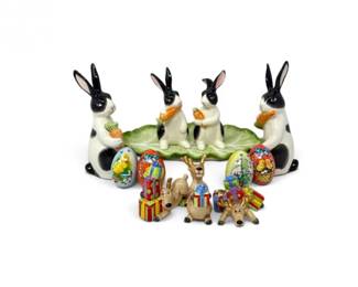 199 FitzFloydEasterBunnyServewareKringleReindeerTinEggs