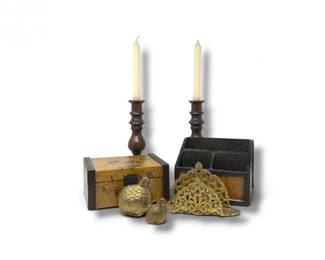 198 WoodSolidBrassDeskDecorCollectionBirdsCandleHoldersMore