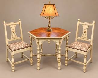19 VintageFrenchStyleTableChairsVintageBrassCandelabraLamp