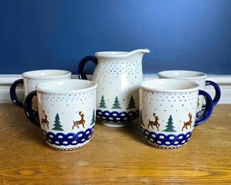 176 polishpotteryboleslawiecreindeermugs