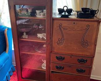 Antique wooden side-by-side secretary desk.